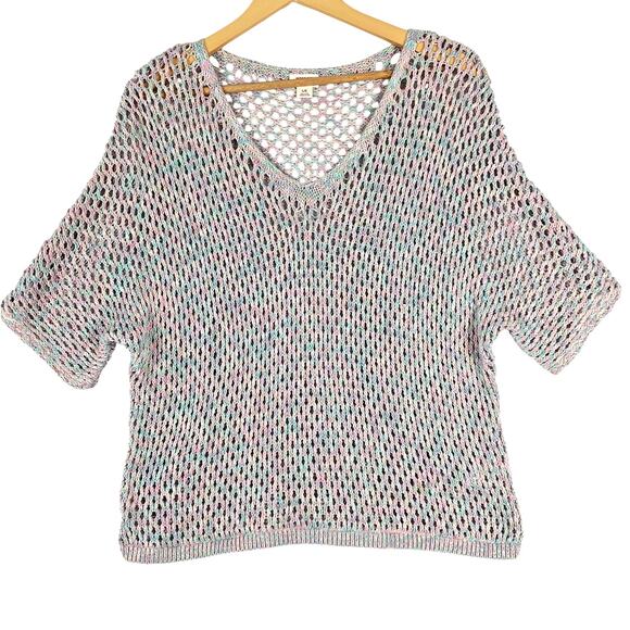 Womens Sweater Large Crochet Open Knit Sheer Boho Cottagecore Pastel Soft Girl - Picture 1 of 6